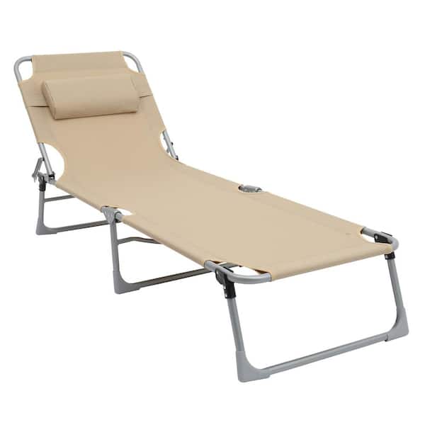 VINGLI Beige Folding Metal 4 Level Outdoor Lounge Chair Patio Chaise Lounge  Recliner with Pillow for Sunbathing VL-G26001535 - The Home Depot