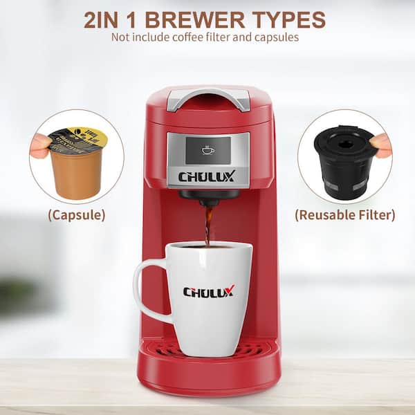 Edendirect Rebin One Cup Wine Red Single Serce Coffee Maker for Capsule,  K-Cup Pod, Reusable Filter with Automatic Shut-Off HJRY23040104 - The Home  Depot