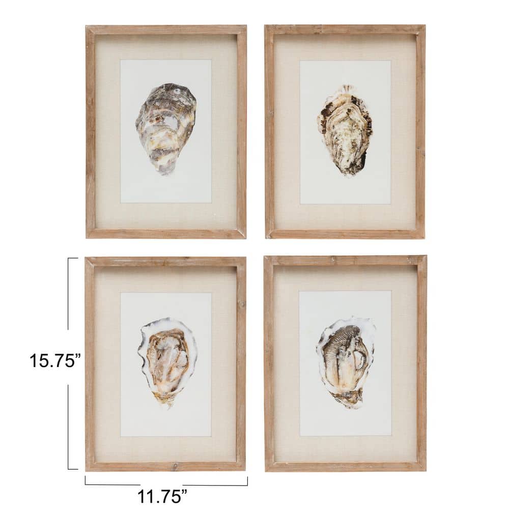 Natural Wood Framed Oyster Print Wall Art Set