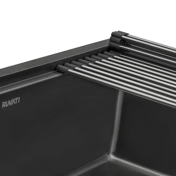 IKEBANA 15x15 Inch Top Mount Bar Sink - 16 Gauge Stainless Steel, Black Finish, Perfect For Kitchen & RV