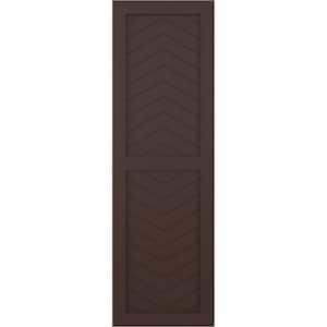 12 in. x 54 in. PVC True Fit Two Panel Chevron Modern Style Fixed Mount Flat Panel Shutters Pair in Raisin Brown