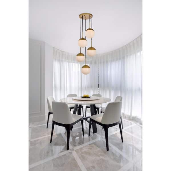 Timeless Home Ellie 5-Light Brass Pendant with 8 in. W x 7.5 in. H Frosted Glass Shade