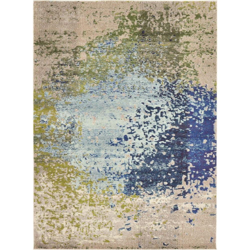 Modern Abstract Blue 8' x 11' Synthetic Easy-Care Area Rug