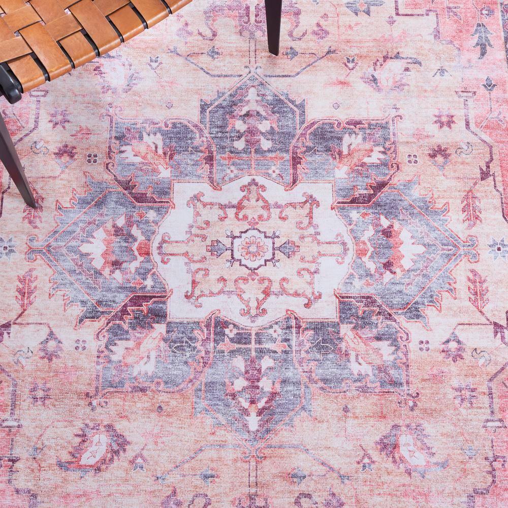 Rust and Beige 8' x 10' Machine Washable Synthetic Area Rug