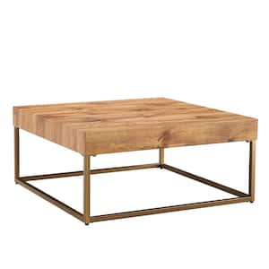 Square Rustic Wood Coffee Table, Modern Farmhouse Wood Simple Coffee Table with Metal Legs