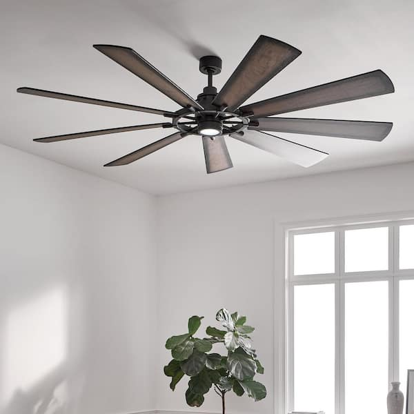 Gentry 85 in. Indoor Distressed Black Downrod Mount Ceiling Fan with Integrated LED with Wall Control Included