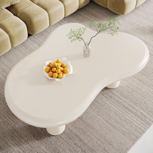 Allan 46.4 in. White Kidney-Shaped Engineered Wood Coffee Table with 4 Legs