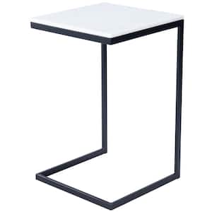 Lawler 16 in. W Black C-Shape White Marble and Metal Side Table