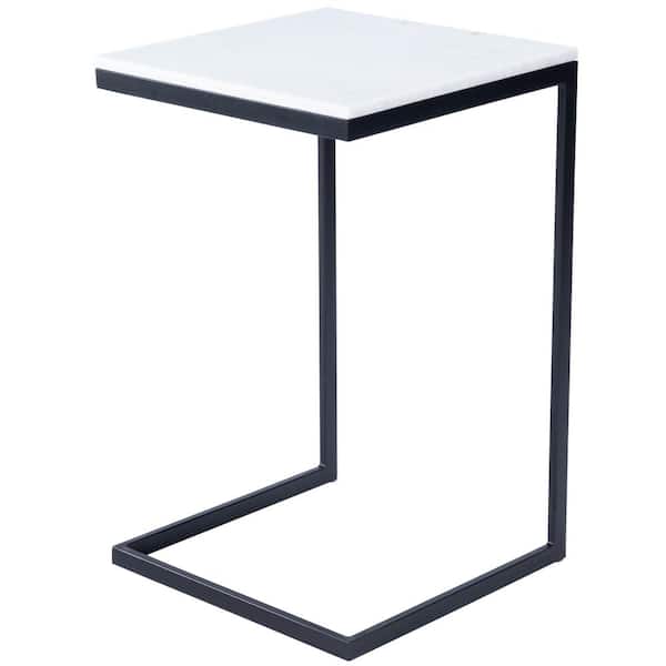 Lawler 16 in. W Black C-Shape White Marble and Metal Side Table
