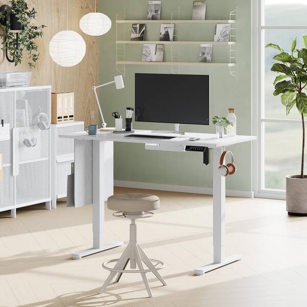 LACOO 55 in. White Electric Standing Desk Height Adjustable Wooden