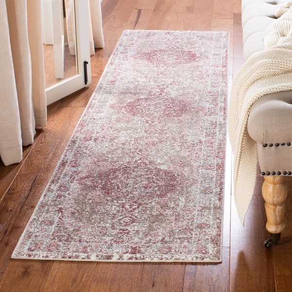 Lilypond 2 ft. x 8 ft. Ivory/Rose Distressed Ornate Runner Rug