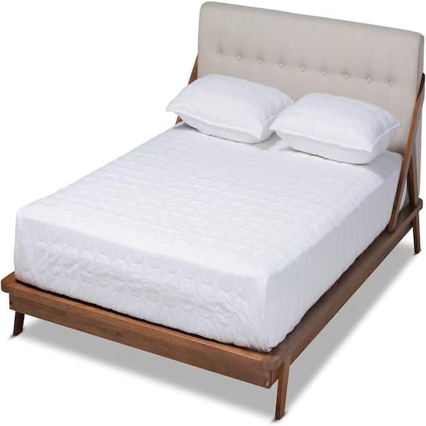 Beige Frame King Size Platform Bed, Durable Upholstered Platform Bed, Space-Saving Modern Platform Bed