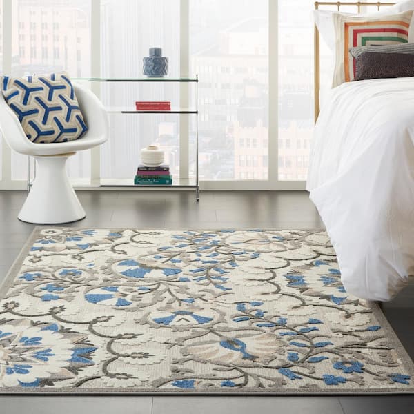 Aloha Gray/Multicolor 5 ft. x 8 ft. Floral Modern Indoor/Outdoor Patio Area Rug