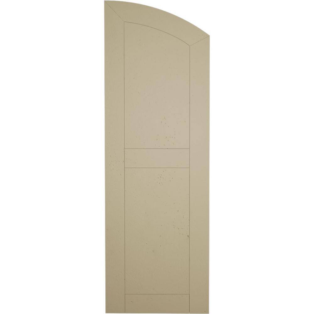 Primed Tan Sandblasted Faux Wood Shutters with Elliptical Top, 12" x 82"