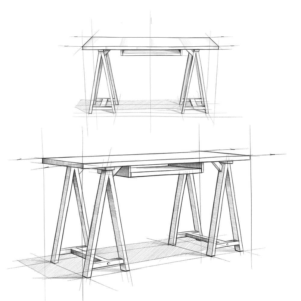 White Solid Wood Transitional Desk with Keyboard Tray