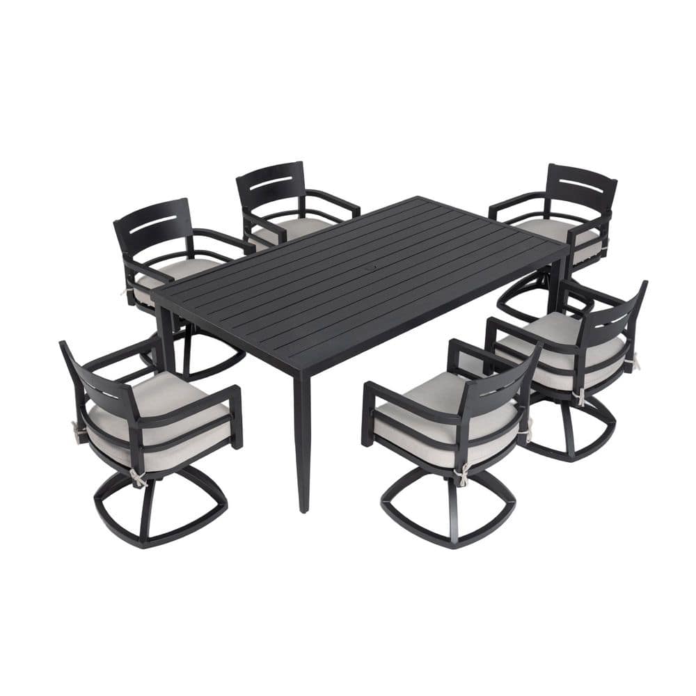 7-Piece Aluminum Outdoor Dining Set with Beige Cushion and Swivel Chairs price history on PriceWatchPro