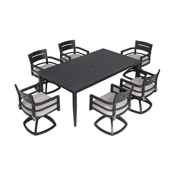 7-Piece Aluminum Outdoor Dining Set with Beige Cushion and Swivel Chairs