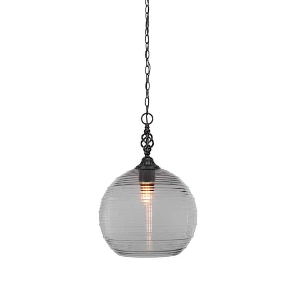 Unbranded Bridgewater 100-Watt 1-Light Matte Black Pendant, Mini Pendant Light with 12 in. Clear Glass Shade and No Bulbs Included