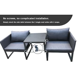 3 Pieces Aluminum Patio Conversation Set with Gray Cushions