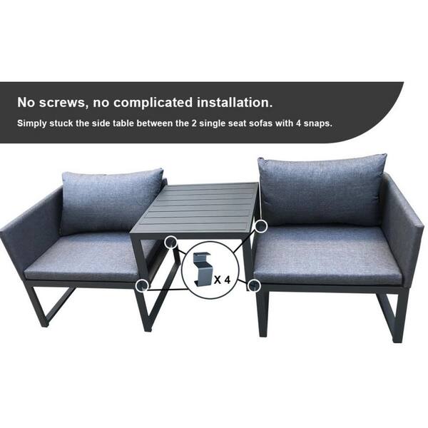 cenadinz 3 Pieces Aluminum Patio Conversation Set with Gray Cushions