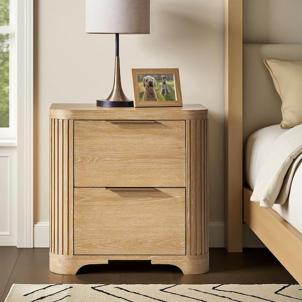 Alaina Natural 2-Drawers 26 in. W NightStand with Power Outlet