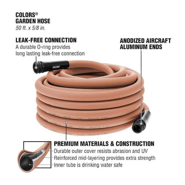 Colors Series 5/8 in. x 50 ft. 3/4 in. 11-1/2 GHT Fittings Garden Hose with Standard Grip in Red Clay