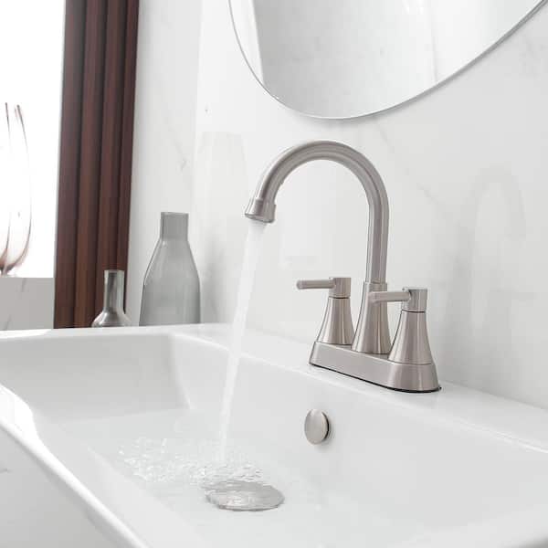 Easy Install 4 in. Centerset Double Handle Spot Resistant Bathroom Faucet with Drain Kit in Brushed Nickel