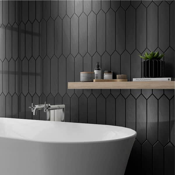 ABOLOS sq. Beveled Glossy Home 12 Stick Peel Black - in. Glass (9.24 Depot The Picket x and in. Diamond ft./Case) 3 GHMFEGPIC-GA[L] Tile