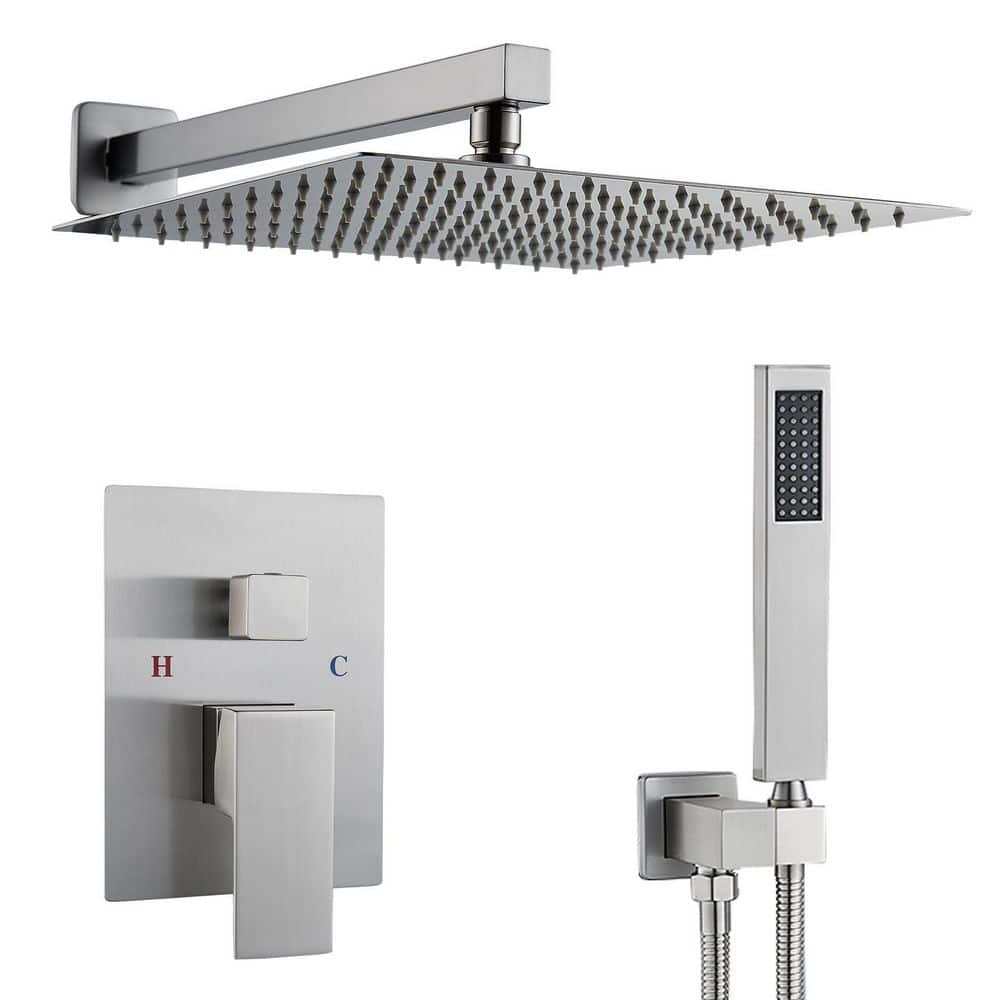 1-Spray Rainfall 12 in Dual Shower Head Wall Mount Fixed and Handheld Showe