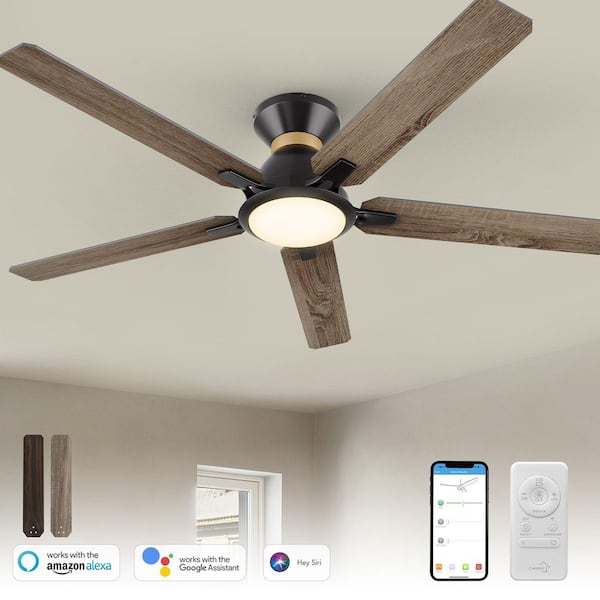 Essex 52 in. Dimmable LED Indoor/Outdoor Black Smart Ceiling Fan with Light and Remote, Works with Alexa/Google Home