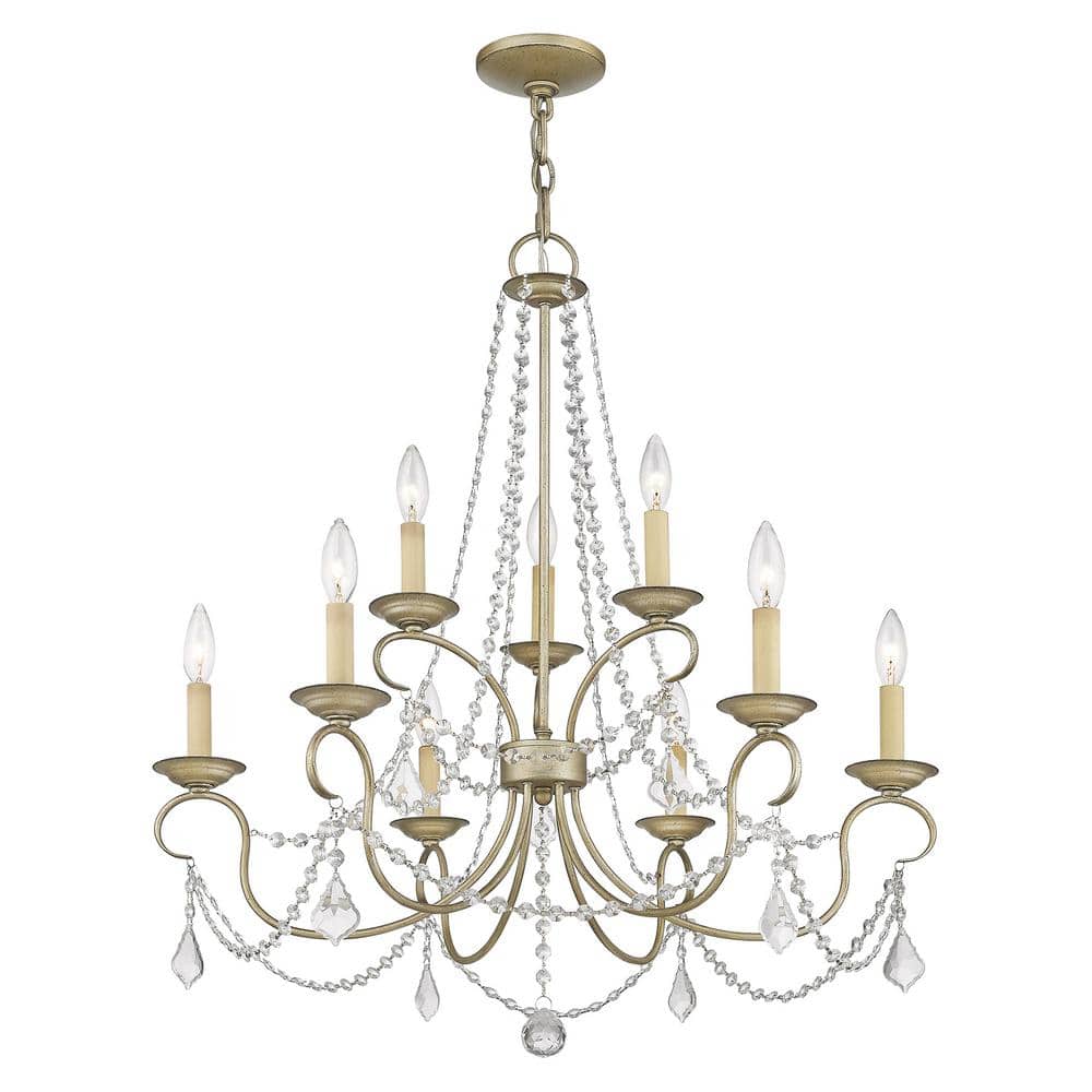 Antique Silver Leaf 9-Light Faux Crystal Chandelier