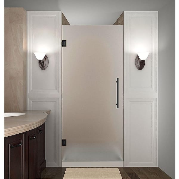 Aston Cascadia 35 in. x 72 in. Completely Frameless Hinged Shower Door with Frosted Glass in Oil Rubbed Bronze