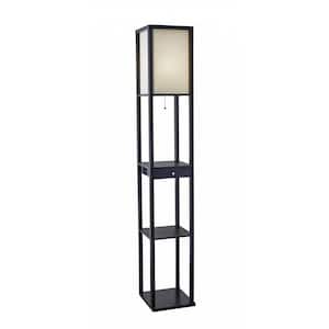 62.5 in. Black and White 1 Light 1-Way (On/Off) Column Floor Lamp for Liviing Room with Paper Square Shade
