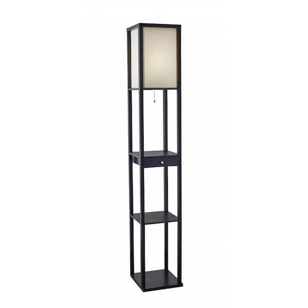 HomeRoots 62.5 in. Black and White 1 Light 1-Way (On/Off) Column Floor Lamp for Liviing Room with Paper Square Shade