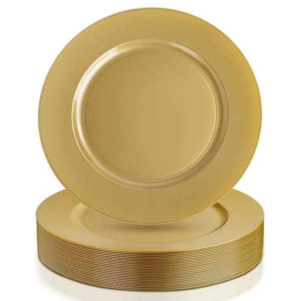 12 in. Plastic Charger Plates, 25 Pack Gold Charge for Dinner, Disposable Gold Charge Plates for Dinner