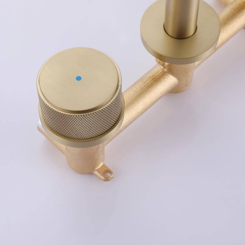 Brushed Gold Two-Handle Wall Mounted Bathroom Faucet
