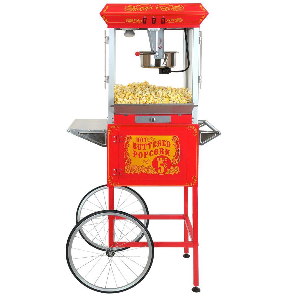 Funtime 8oz Red Popcorn Popper Machine Maker Cart Vintage Style FT862CRS