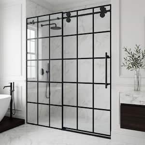 Elan 56 to 60 in. W x 74 in. H Sliding Frameless Shower Door in Matte Black with 3/8 in. (10mm) Clear Grid Glass