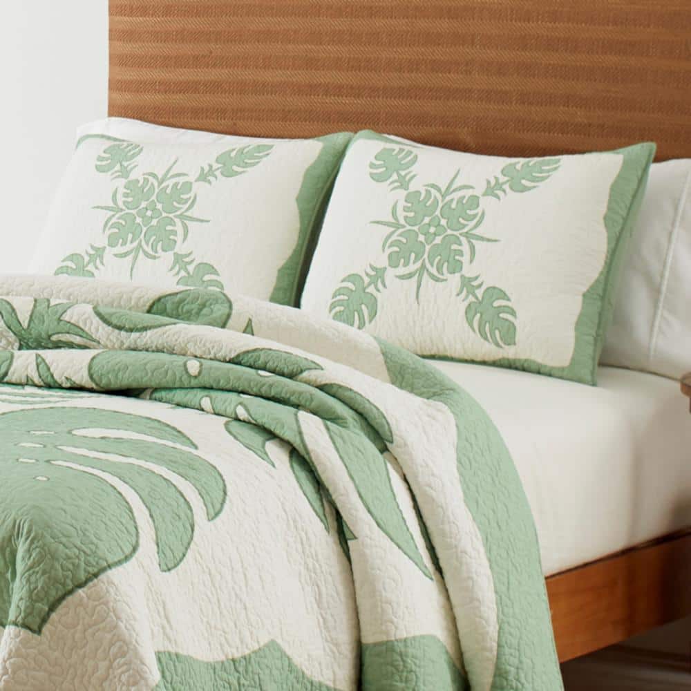 Full Green Cotton Reversible Quilt Set