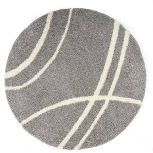 Soft Cozy Contemporary Stripe Shag Gray 6 ft. 6 in. Round Area Rug