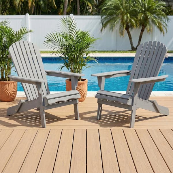 Wooden Folding Adirondack Chairs Set of 2, Pre-Assembled Backrest