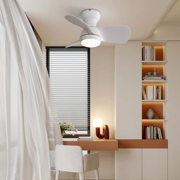 23 in. W Indoor White Small LED Ceiling Fan With 3 Color Dimmable and Remote Control, 3 White ABS Blades