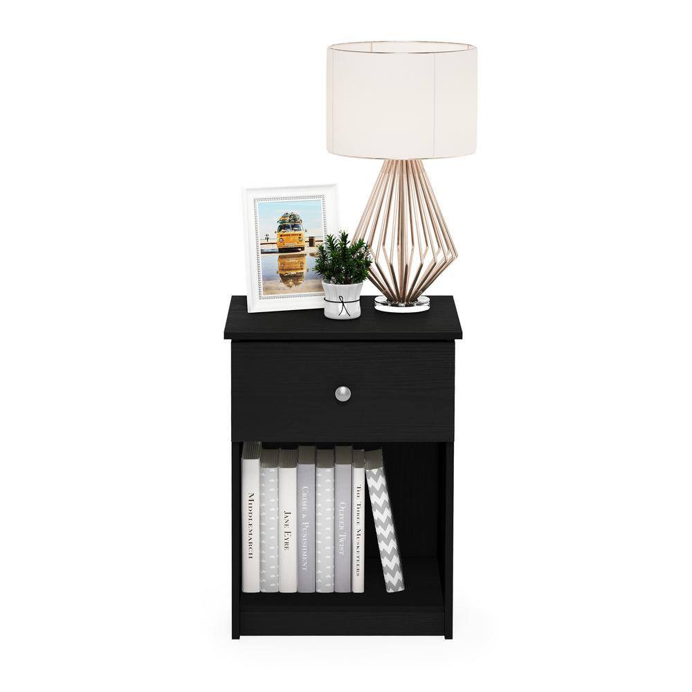 Black Oak 1-Drawer Nightstand Set with Silver Knobs