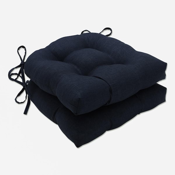 Pillow Perfect Solid 17.5 in. x 17 in. Outdoor Dining Chair Cushion in Blue (Set of 2)