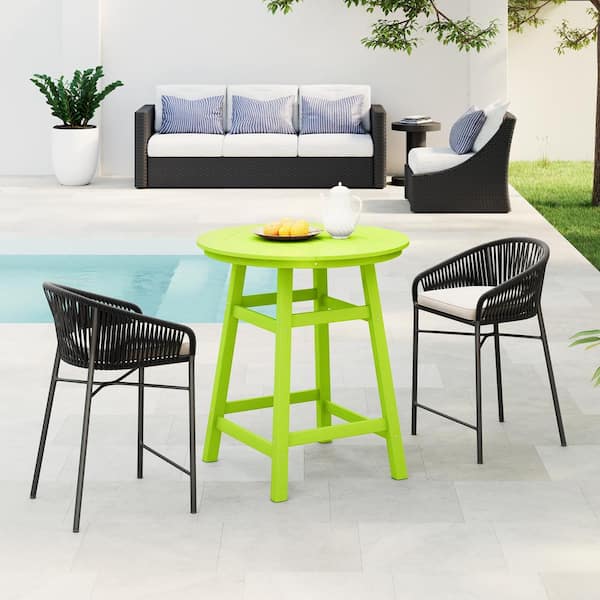 Laguna 35 in. Round HDPE Plastic All Weather Outdoor Patio Counter Height High Top Bistro Table in Lime