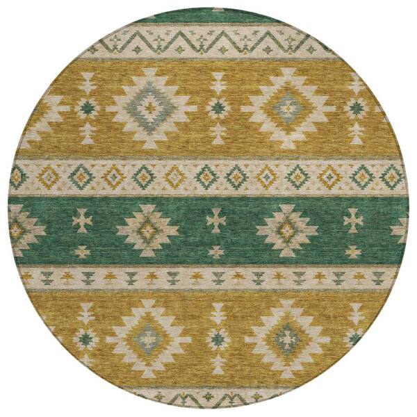 Chantille Machine Washable Indoor/Outdoor Abstract ACN3126 Emerald 8 ft. x 8 ft. Round Rug