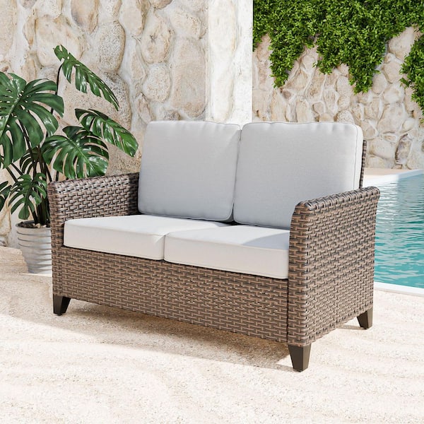 COOS BAY Wicker Outdoor Patio Loveseat 2-Seat Sofa Couch with eige Cushions
