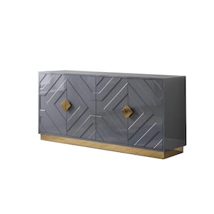 Evelina 65 in. Grey High Gloss with Gold Accent Modern-Sideboard