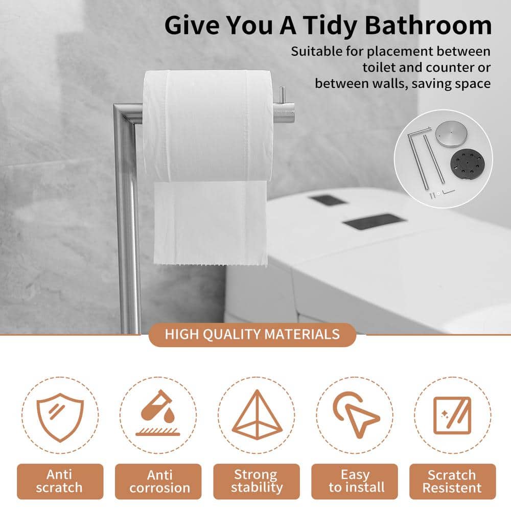 Brushed Nickel Freestanding Toilet Paper Holder with Reserve