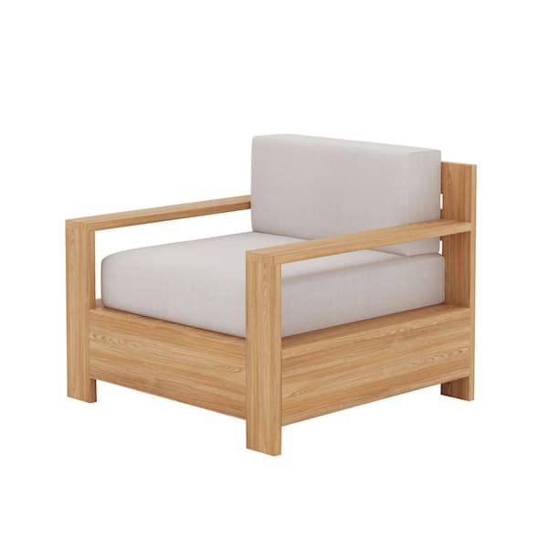 Unbranded Lothair Teak Outdoor Lounge Chair with Sunbrella Antique Beige Cushion